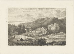 Paesaggio collinare con chiesa e case da Pieter Casper Christ