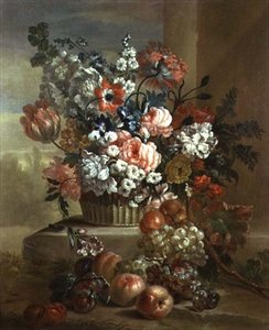 Natura morta con cesto di fiori e frutta da Pieter Casteels