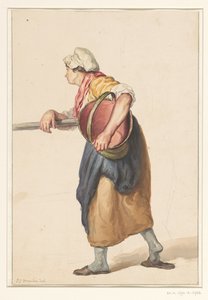 Donna in piedi con un secchio sotto il braccio da Pieter Christoffel Wonder
