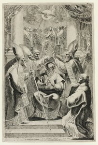 Consacrazione del vescovo di Noyon con scena di Pentecoste in alto