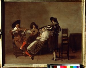 Serata musicale. Tre musicisti e una giovane donna (al canto) da Pieter Codde