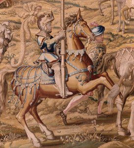 Serie La Conquista di Tunisi. La rivista delle truppe a Barcellona. Secondo arazzo della serie. Modello Jan Vermeyen e Pieter Coecke van Aelst. 1543-1548. Manifattura Real Fábrica de Tapices de Santa Bárbara, Madrid da Pieter Coecke van Aelst