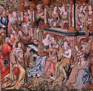 Arazzo fiammingo. Serie Gli Onori. Virtù. Ottavo arazzo della serie. Modello Cartonisti del circolo di Bernard van Orley e Jan Gossaert (Mabuse). Manifattura Pieter van Aelst, Bruxelles. Ca 1550. da Pieter Coecke van Aelst