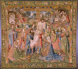 Arazzo fiammingo. Serie La passione di Cristo: La deposizione dalla croce. Manifattura Pieter van Aelst. Cartonista Jan van Roome. Ca 1507-1520 da Pieter Coecke van Aelst