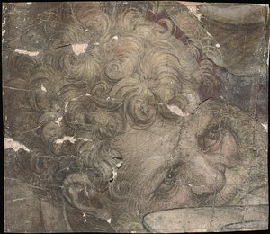 Testa di uomo barbuto che guarda verso l