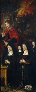 San Giovanni Evangelista con due donne e due ragazze in preghiera Pannello destro del Giudizio Universale da Pieter Coecke van Aelst
