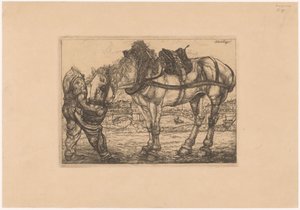 Uomo che nutre un cavallo da un secchio da Pieter Dupont