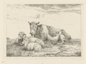 Mucca addormentata con pecora e agnello da Pieter Gerardus van Os