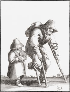 Mendicante storpio con bambino da Pieter Jansz (after) Quast