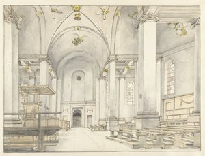 Vista della navata della Nieuwe Kerk, Haarlem, guardando a ovest da Pieter Jansz Saenredam