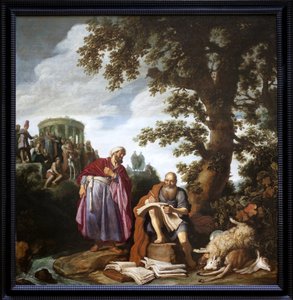 Ippocrate (di Cos, 460-370 a.C.) visita Democrito (di Abdera, 460-370 a.C.). Dipinto di Pieter Lastman (1583-1633), olio su tela da Pieter Lastman