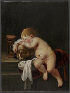 Ragazzo che dorme su un teschio da Pieter Moninckx