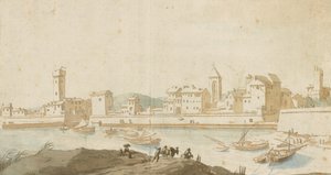 Vista di Civitavecchia con le mura del porto da Pieter Moninckx