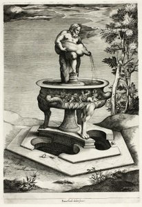 Fontana con Sileno nel giardino del Palazzo Cesi vicino a Roma da Pieter Perret