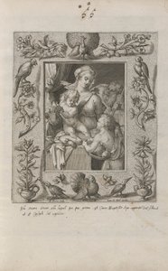 Sacra Famiglia con il giovane San Giovanni Battista, in una cornice elaborata da Pieter Perret