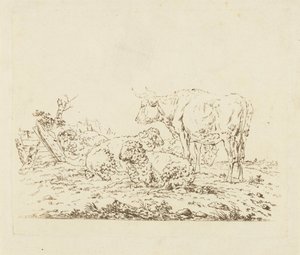 Prato con mucca e pecore da Pieter Roosing