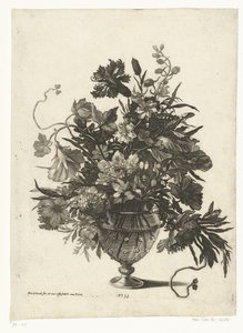 Vaso di vetro con fiori da Pieter Schenk (I)