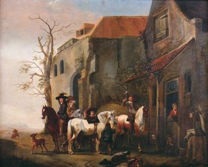 Cavalieri e cavalli alla porta di una locanda da Pieter Wouwermans or Wouwerman