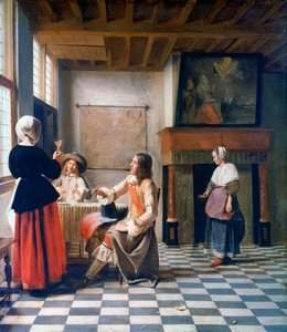 Interno, Donna che beve con due uomini e una cameriera da Pieter de Hooch