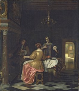 Interno con un gentiluomo e due signore che conversano, c.1668-70