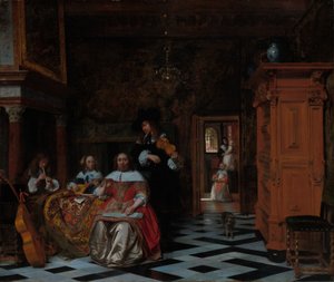 Ritratto di una famiglia che suona la musica da Pieter de Hooch