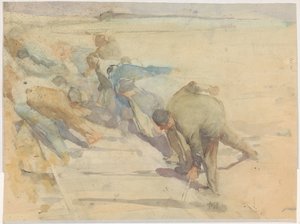 Lavoratori che rompono i binari da Pieter de Josselin
