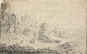 Paesaggio con castello in rovina e tre figure da Pieter de Molijn