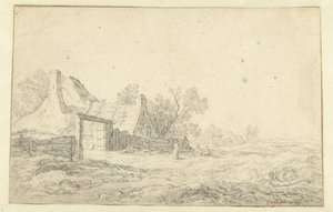 Paesaggio dunale con tre figure davanti a una fattoria da Pieter de Neyn