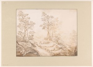 Paesaggio boscoso con donna, uomo e un contadino da Pieter de Porck