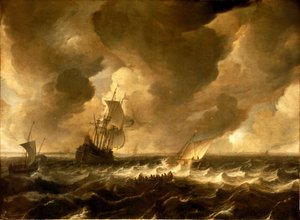Un flauto e altre navi al largo della costa olandese, metà del XVII secolo da Pieter de Zeelander