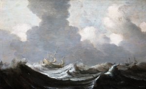 Quattro navi che corrono davanti a una tempesta da Pieter the Elder Mulier
