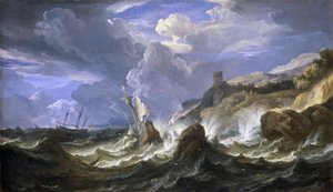 Naufragio in una tempesta vicino a una costa rocciosa (metà del XVII secolo) da Pieter the Younger (1637 1701) Mulier