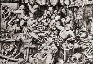 Mendicante cacciato dalla cucina di un ricco, nel XVI secolo (incisione) da Pieter the Younger Brueghel