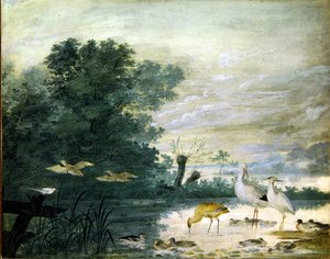 Uccelli esotici in un paesaggio pittoresco da Pieter the Younger Holsteyn