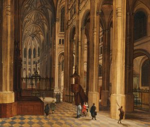 Interno di chiesa (Veduta del coro di St. Eustache, Parigi) (olio su tavola)