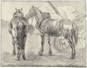 Due cavalli da tiro vicino a un carro da Pieter van Bloemen