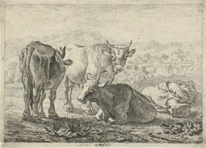 Tedesco: Drei Rinder und ein schlafender Hirte
Francese: Les boeufs
Tre bovini e un pastore addormentato