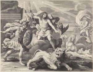 Stampa promozionale con rappresentazione allegorica di Luigi XIV come Giove, 1659
