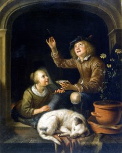La bolla di sapone. Dipinto di Pieter Cornelis van Slingelandt (1625 - 1691). Milano Museo del Castello. da Pieter van Slingelandt