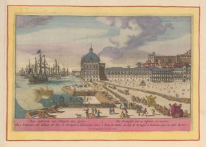 Veduta del Palazzo Reale a Lisbona e del cortile con persone da Pieter van den Berge