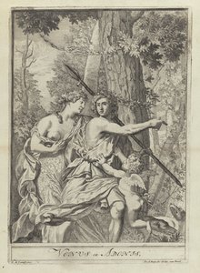 Stampa 11 dalla serie di esempi di disegno con Venere e Adone da Pieter van den Berge