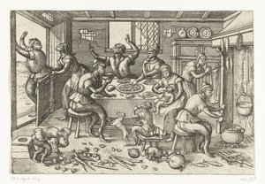 Cucina magra (serie Gioco delle scimmie) da Pieter van der Borcht (I)