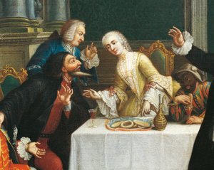 La merenda con le maschere (dettaglio) da Pietro (school of) Longhi