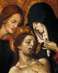 Deposizione dalla croce (Deposizione), dettaglio di San Giovanni, la Vergine Maria e Cristo, inizio XVI secolo da Pietro Cavaro