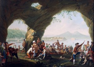 Scene di vita quotidiana in una grotta a Posillipo, vicino a Napoli