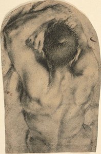 Nudo maschile reclinato a mezzo busto visto da dietro, c.1590