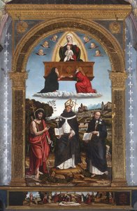 Madonna Odigitria con i santi: Giovanni Battista, Antonino da Firenze e Nicola da Tolentino da Pietro Francesco (1485-1528) Sacchi