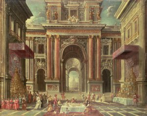 Magnifico Banchetto nel Cortile di un Palazzo Barocco da Pietro Francesco Garoli