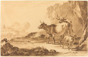 Paesaggio con bestiame, una capra e un pastore a riposo da Pietro Giacomo Palmieri
