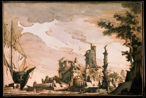 Porto marittimo, scenografia per una rappresentazione teatrale, 1818